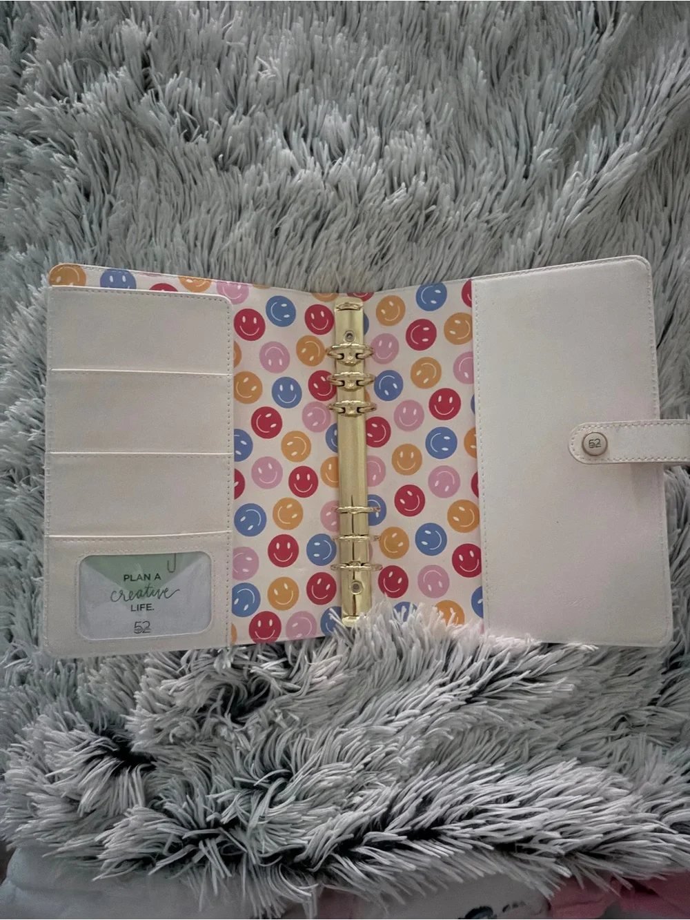 White Planner with Yellow Smiley & Snap Closure - Good Vibes